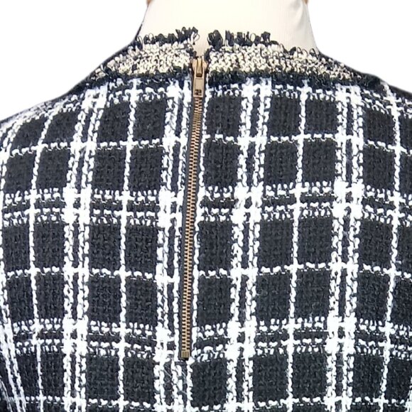 Vici Tweed Plaid Window Pane Knit Gold Trim Mini Dress Black and White Sz S - Picture 7 of 8